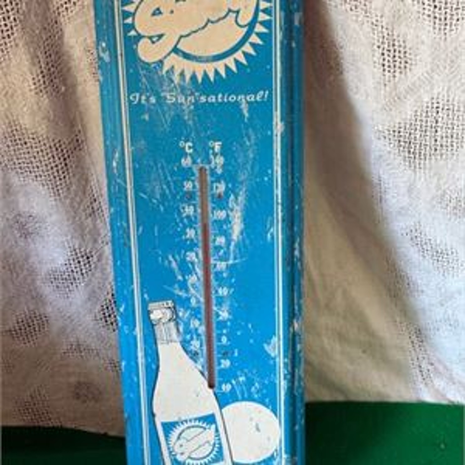Vintage Sunny Soda Advertising Thermometer Blue Metal Sign Its Sunsational Decor