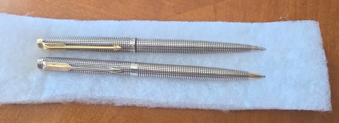 Vintage Parker 75 Cisele Sterling Silver Ballpoint Pen & Mechanical Pencil Set
