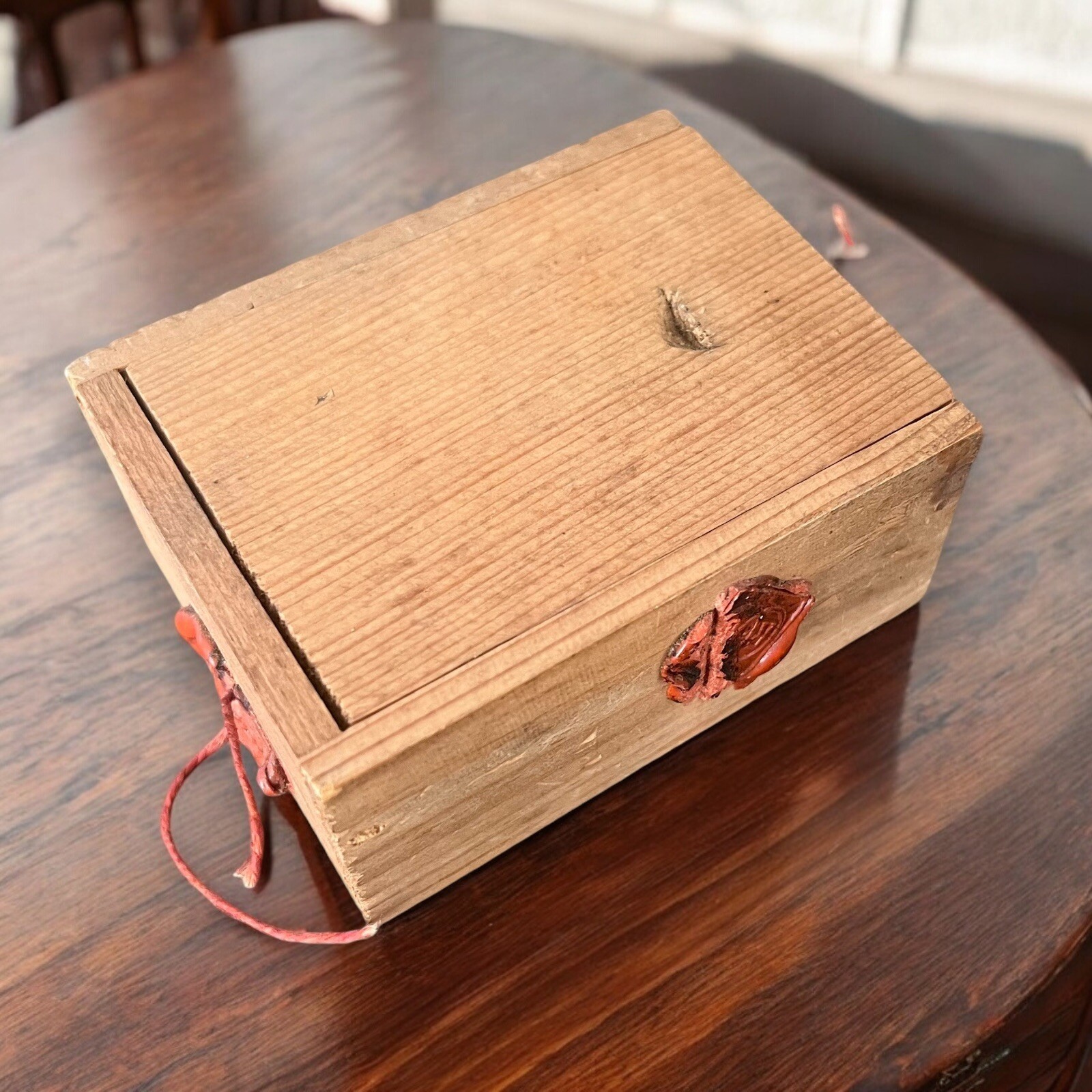 Antique French Wood Postal Box Sliding Lid Wax Seal Early 1900s France 3x4