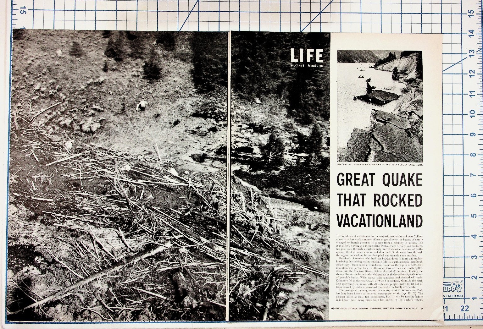 1959 LIFE Magazine Pages Yellowstone Hebgen Lake Earthquake Montana Disaster