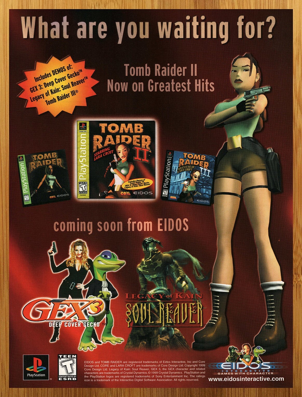 1999 Tomb Raider II 2 Playstation PS1 Print Ad/Poster Gex 3 Soul Reaver Game Art