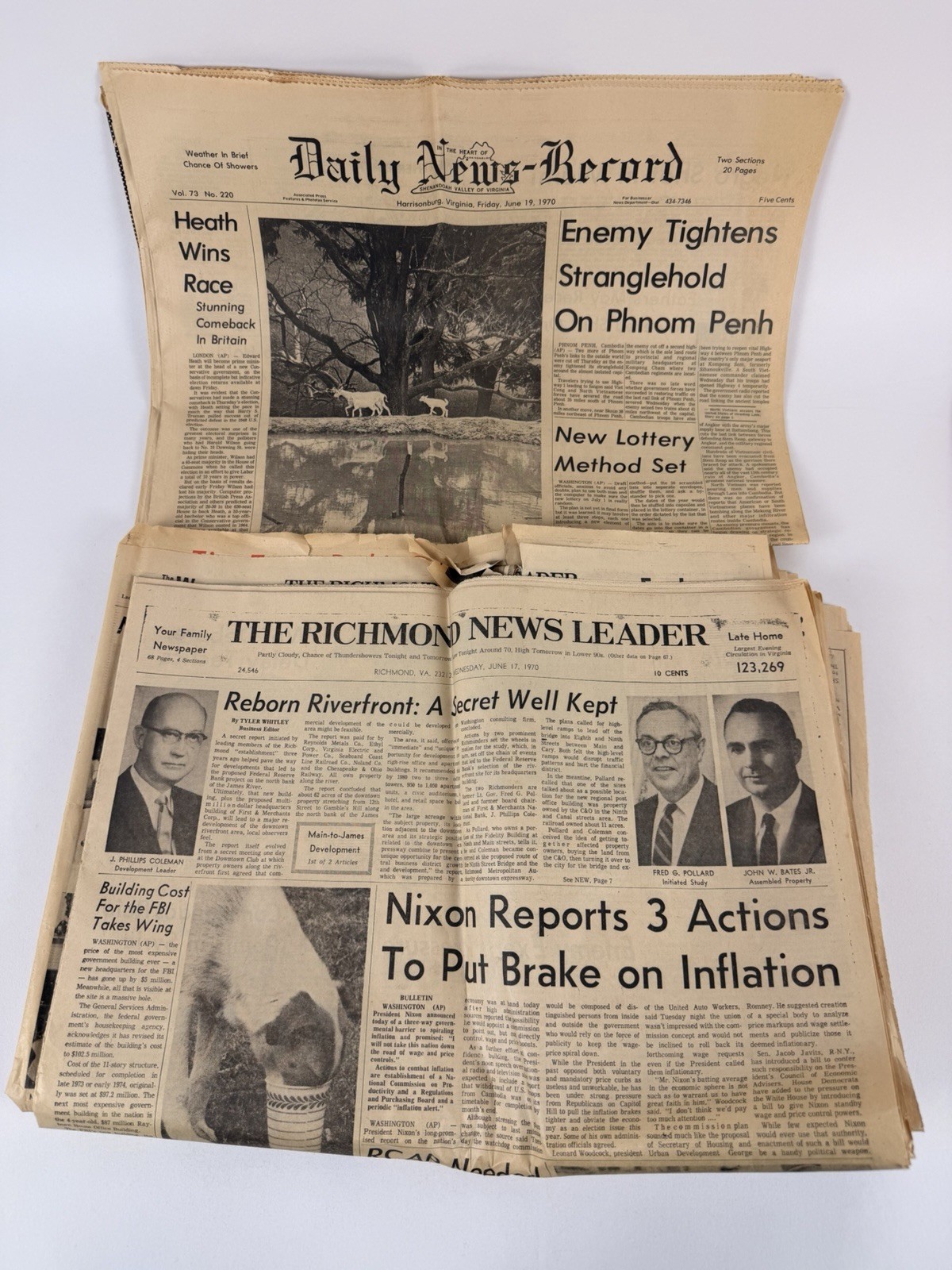 Vintage 1970 Newspaper Lot Richmond News Leader Daily News Record Nixon Virginia
