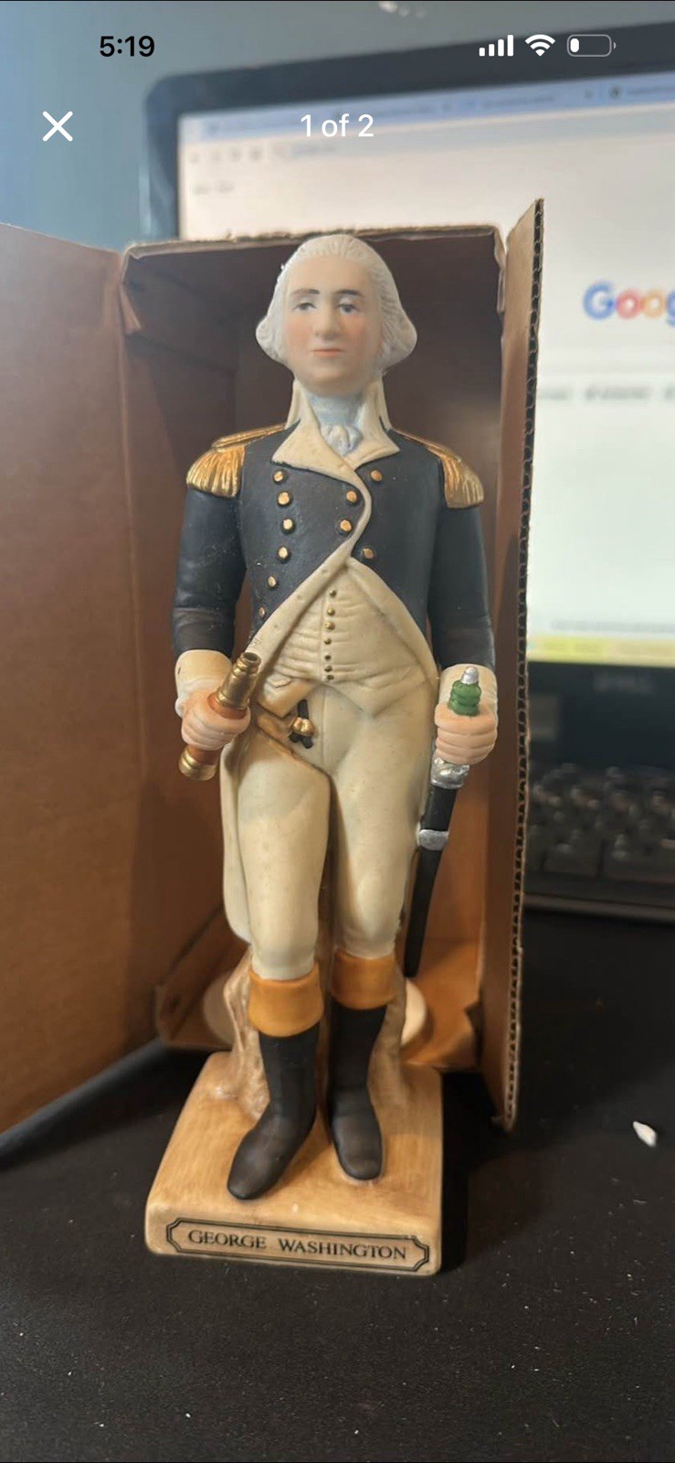 Vintage Nos 1988 George Washington Porcelain Statue 9 Inches
