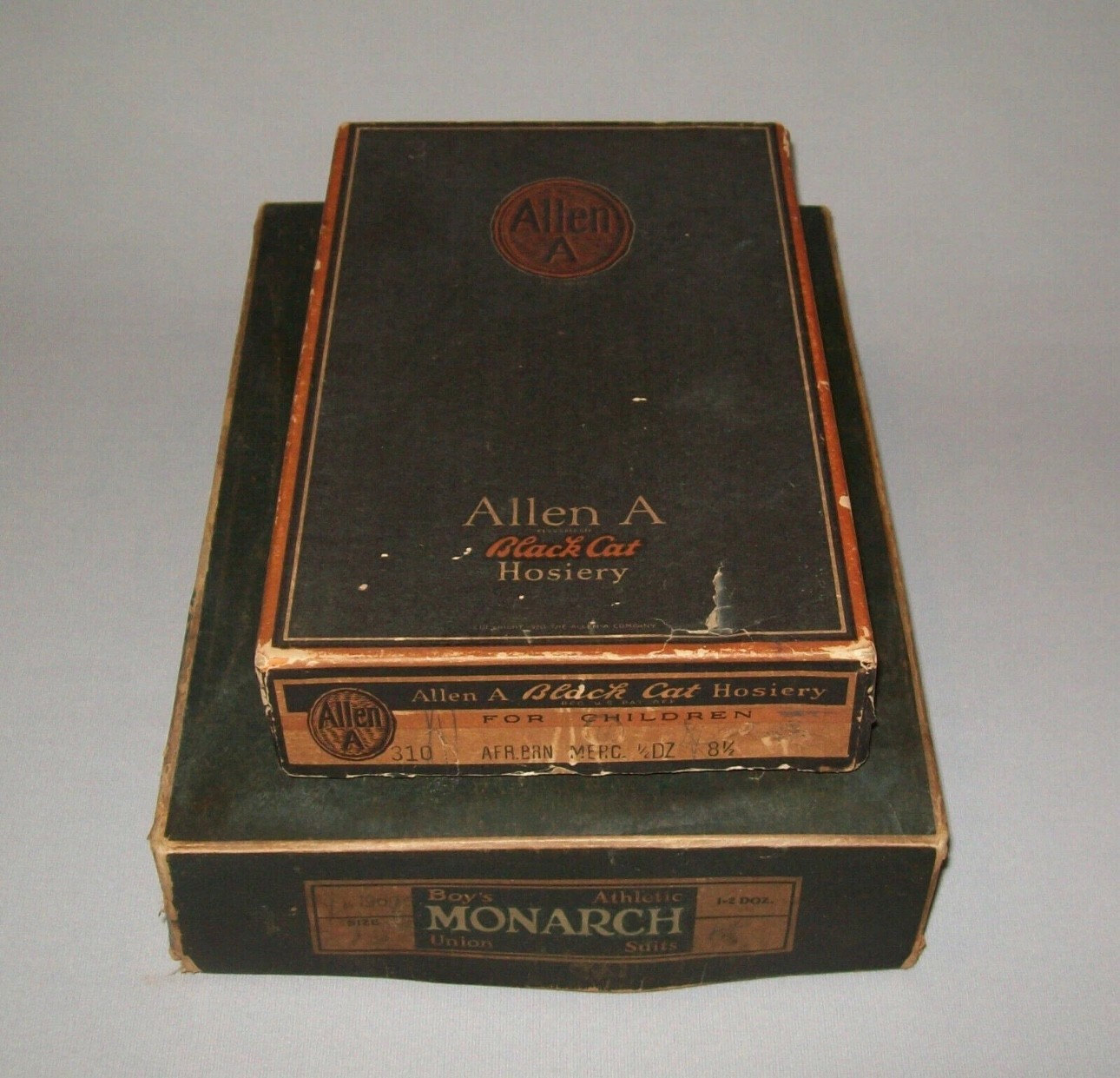 Old Antique Vtg 19th C 1800s Two Empty Clothing Boxes Hosiery and Union Suits