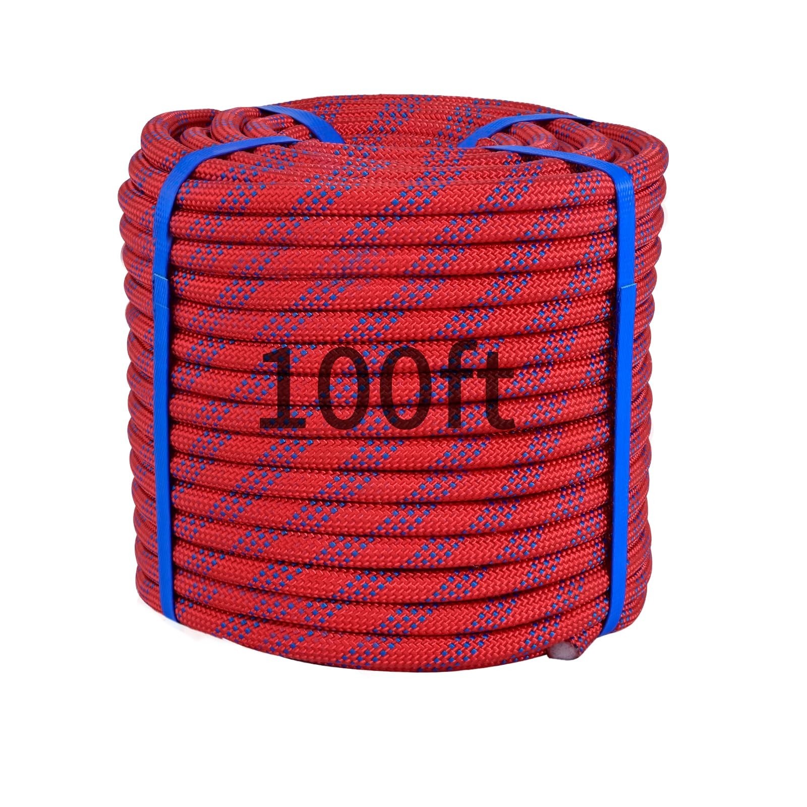 100ft 3/8 Inch Climbing Rope, Heavy Duty Arborist Rope(Red) 3/8in-100ft-Red