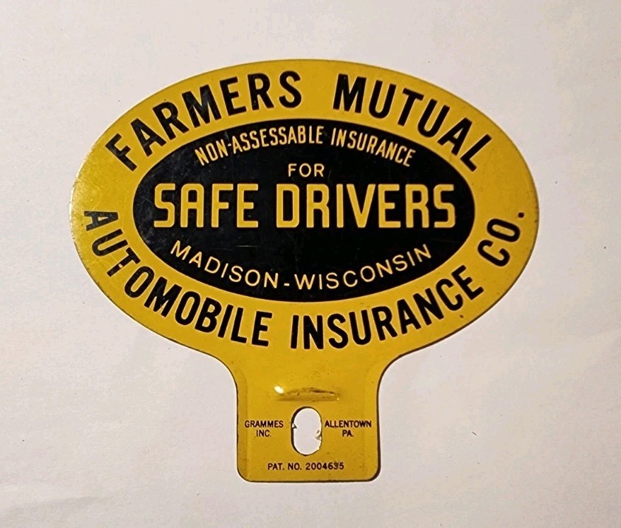 Vintage Farmers Mutual Auto Insurance Co. Madison Wisconsin License Plate Topper