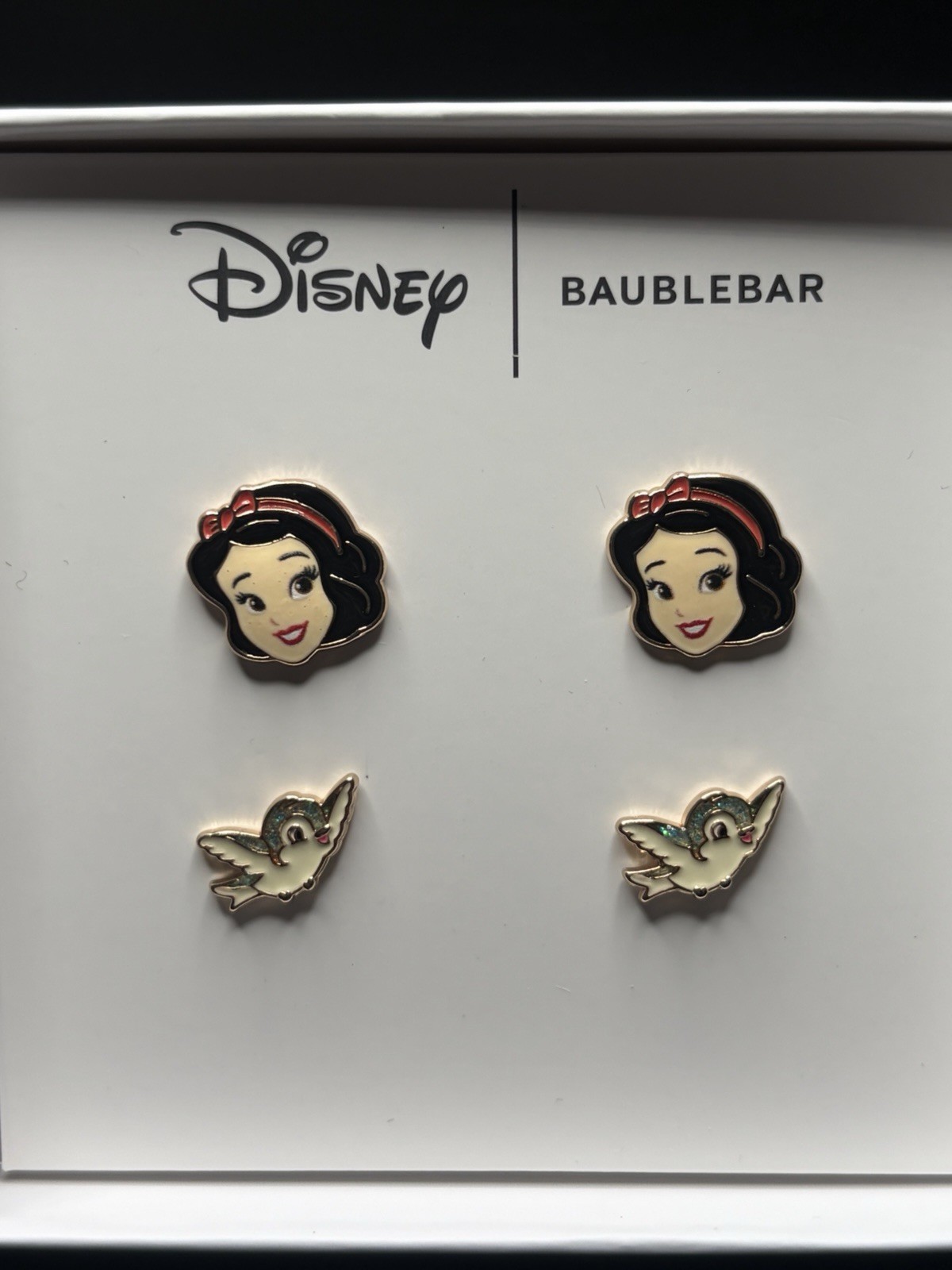 New BaubleBar Disney Snow White & Blue Bird Stud Earring Set 2 Pair NIB Gift Box