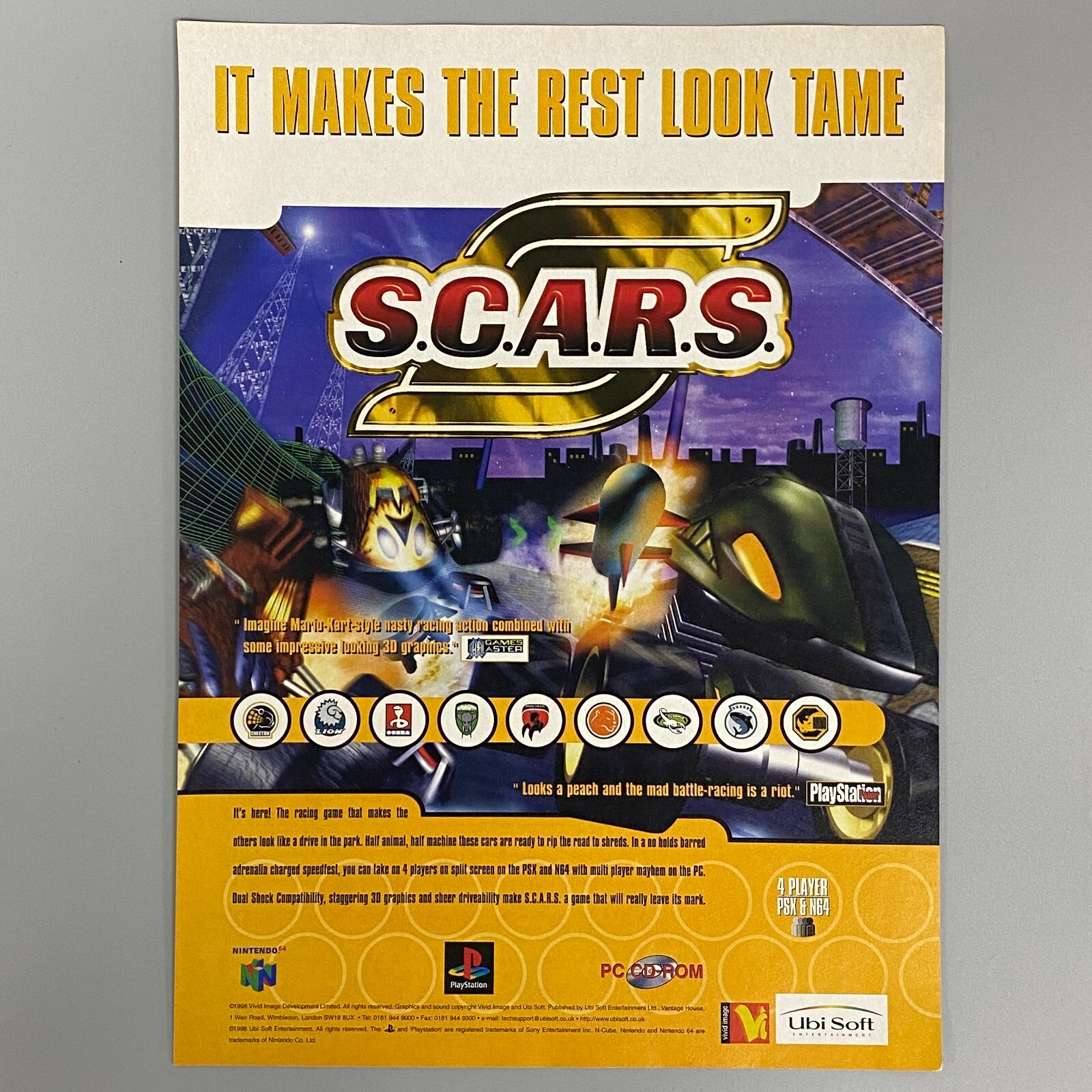 S.C.A.R.S. NINTENDO 64 N64 PLAYSTATION PC VIDEO GAME 1998 VINTAGE RETRO ADVERT