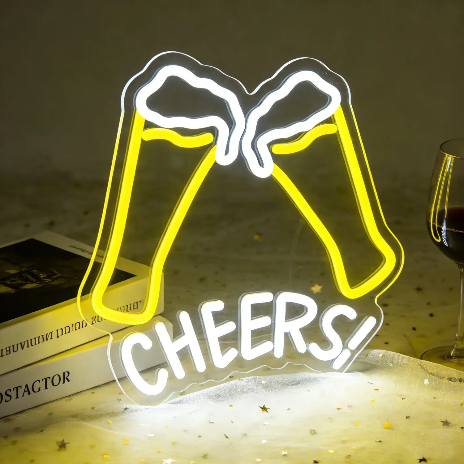 Cheers Neon Light Dimmable LED Neon Sign for Beer Bar Pub Man Cave Basement