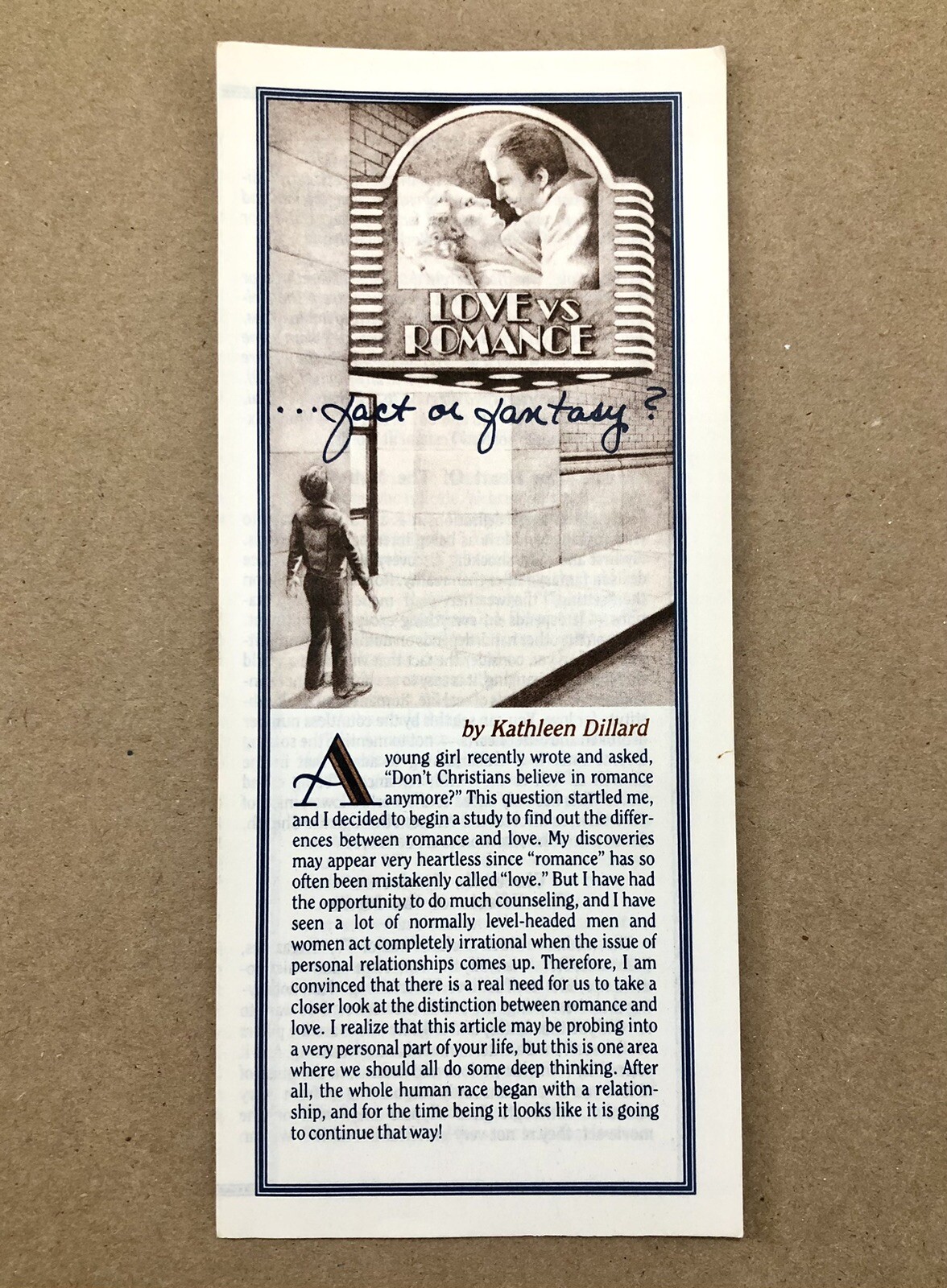 Love vs Romance, Kathleen Dillard (Keith Green) Last Days Ministries, 1982 VG