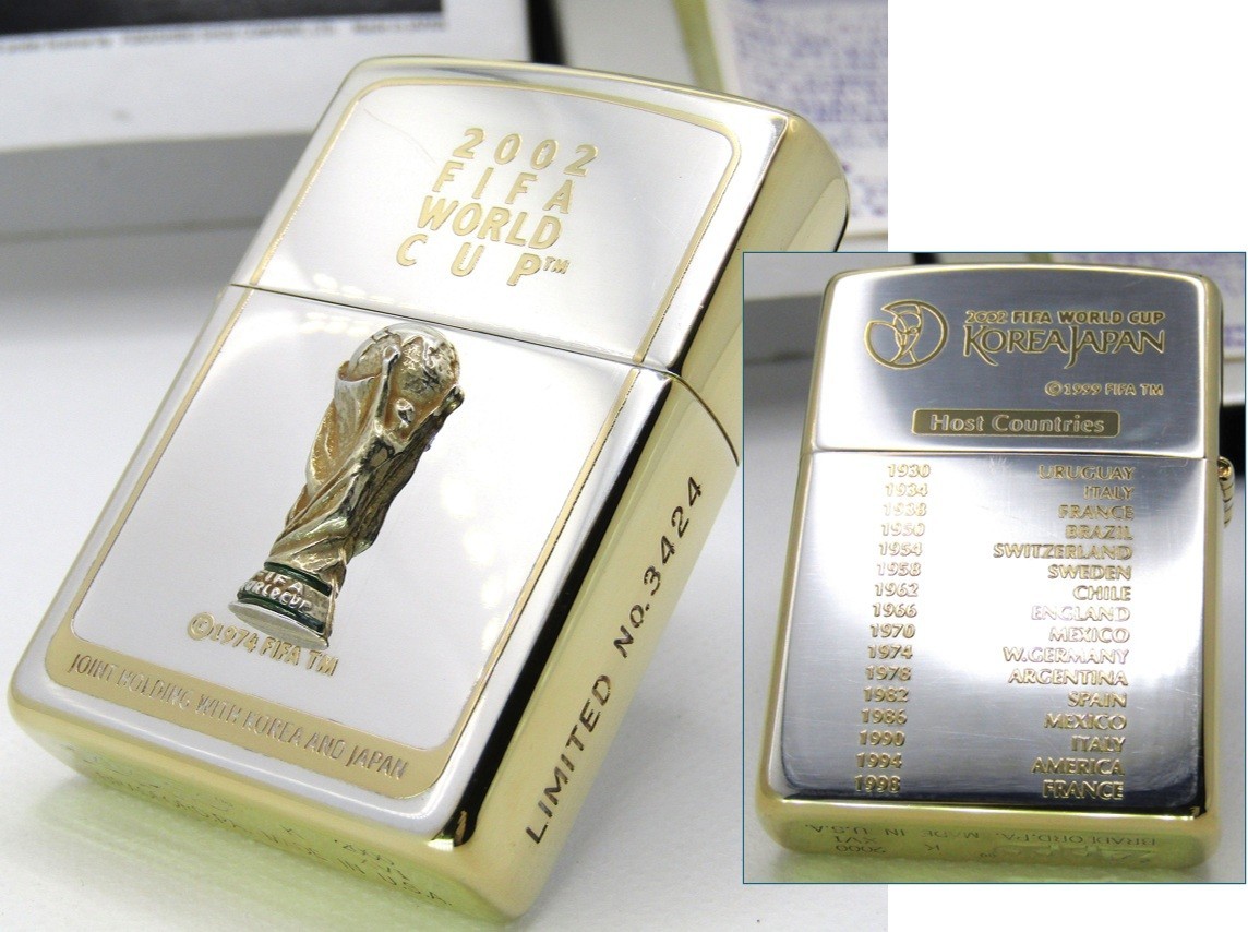 FIFA World Cup Korea Japan Gold Silver Limited Zippo Oil Lighter 2000 Unifred