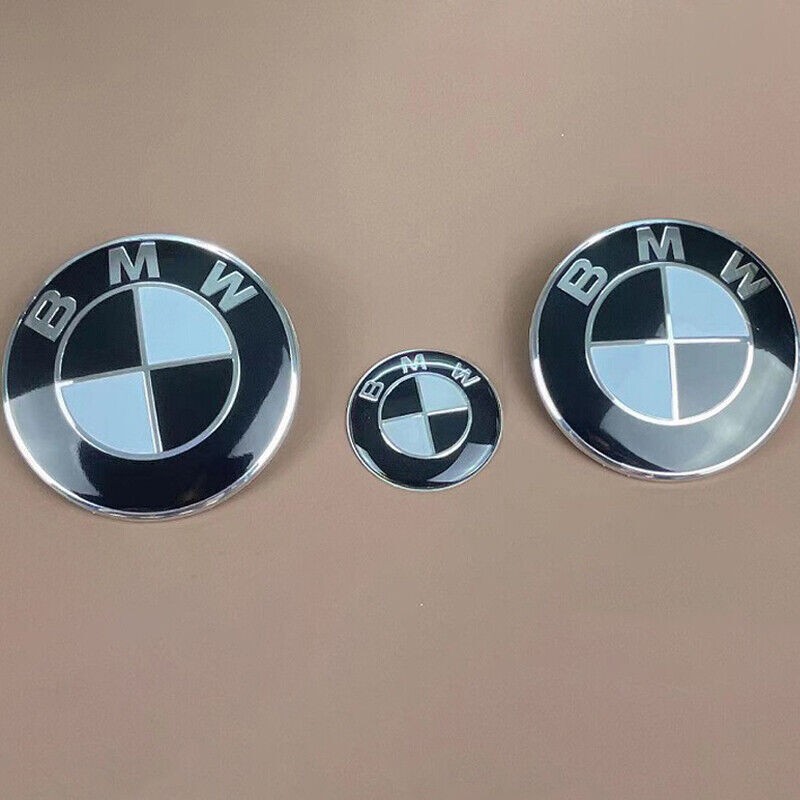 3PCS B-M-W Emblems Hood & Trunk 82mm + 74mm + 45mm Badge E30 E36 E46 Universal