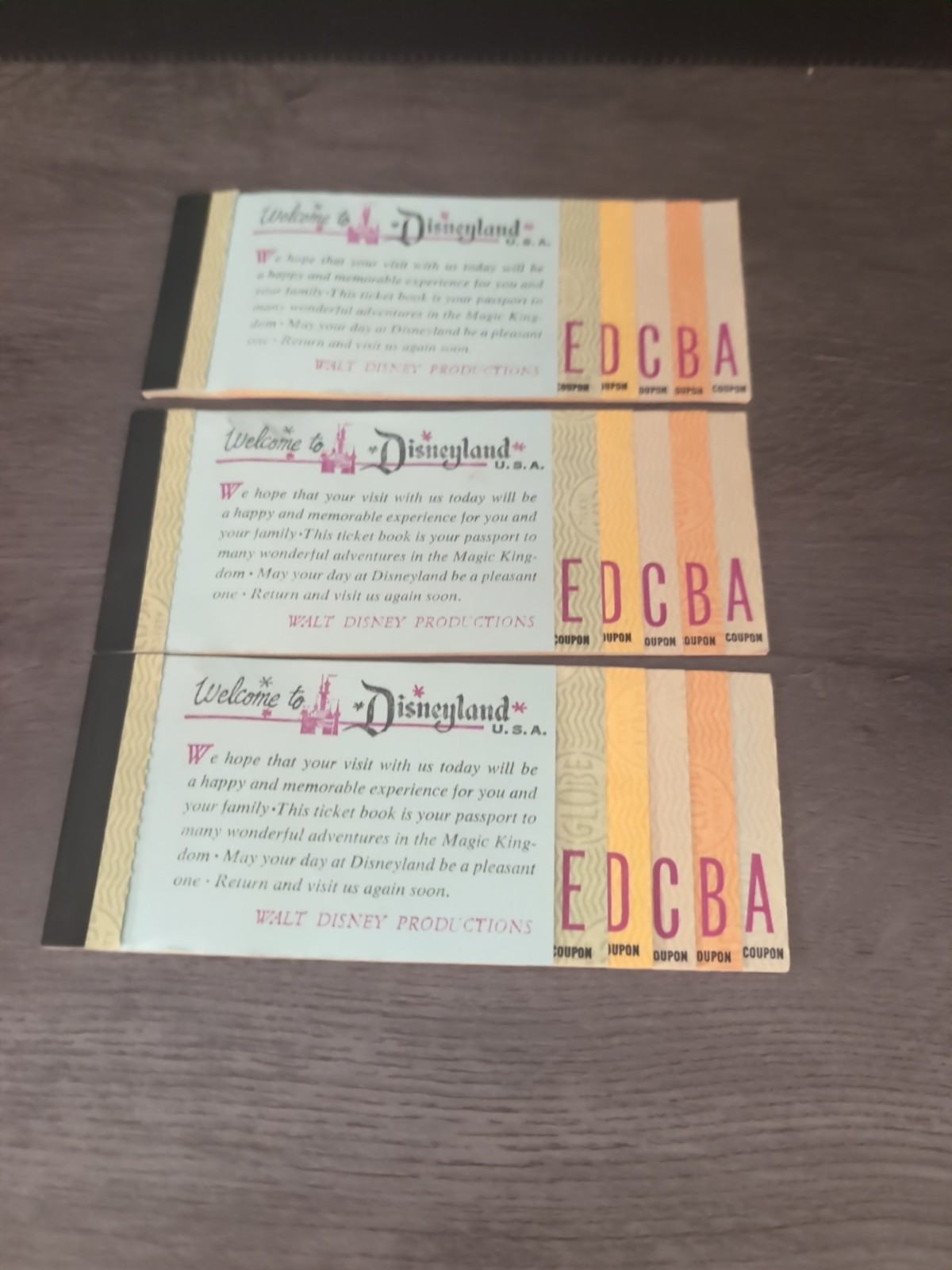 Vintage 1970s Disneyland Ticket Book 8 Coupons E D C B A Walt Disney