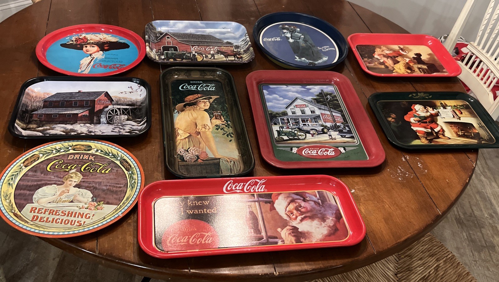 Vintage (Lot of 10) Large Coca Cola Metal Tin Trays. Preowned In Good to VG Cond