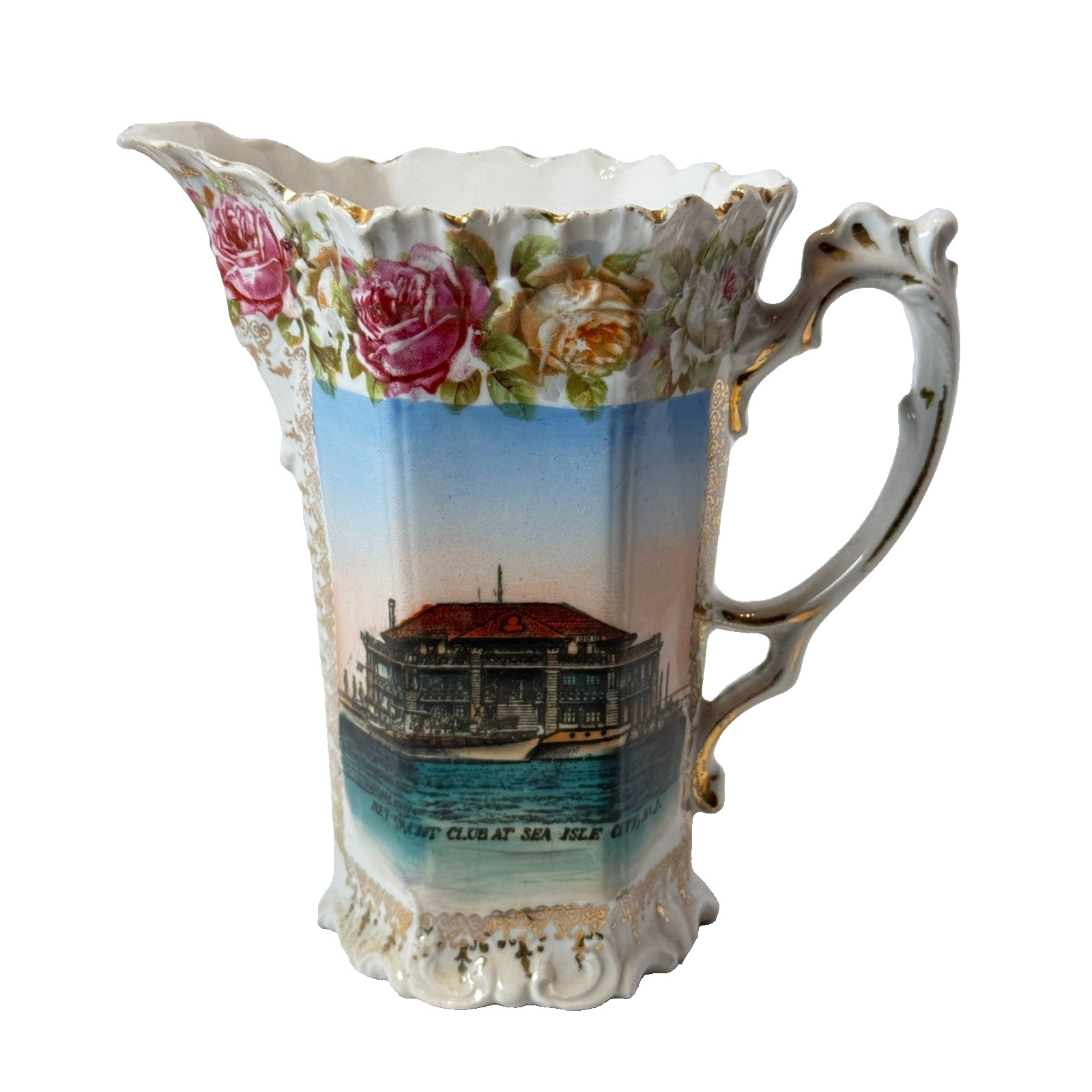 CLUB AT SEA ISLE NJ NEW JERSEY Souvenir Porcelain Trinket ANTIQUE CREAMER