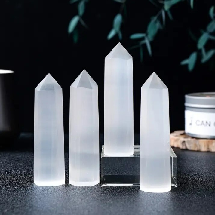 Selenite Crystal Obelisk  Tower Point Healing Meditation Chakra Gift Wand 3-4in