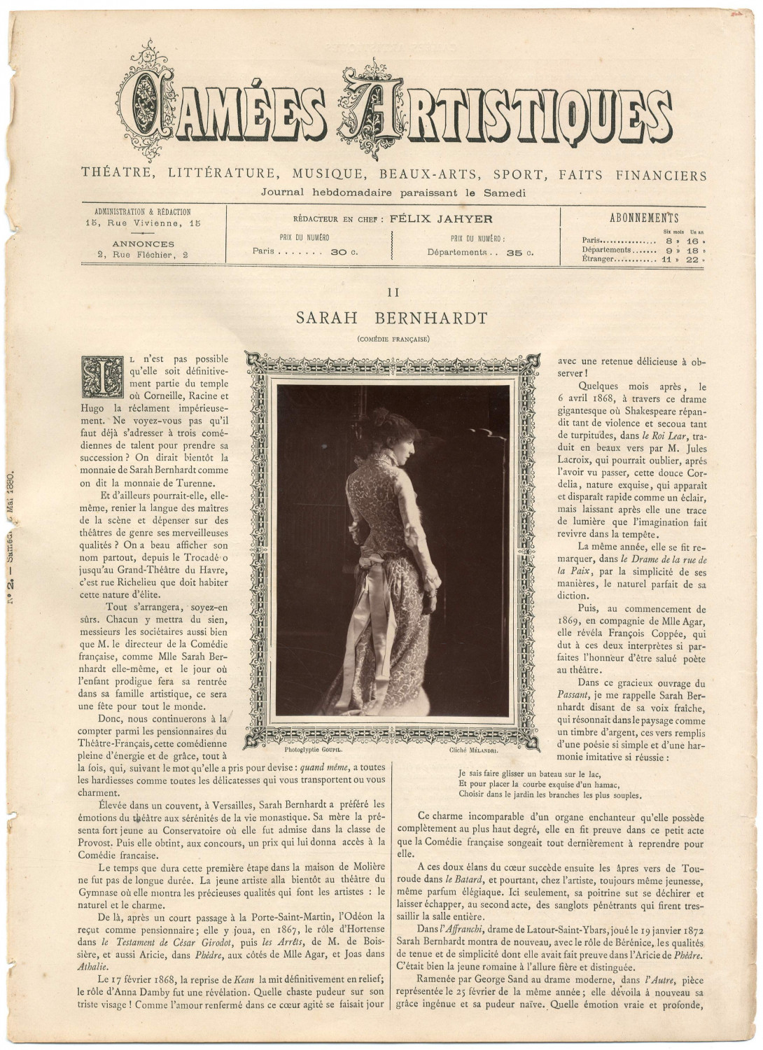 Goupil, France, Artistic Cameos, Sarah Bernhardt Vintage Print, Sara Marie H