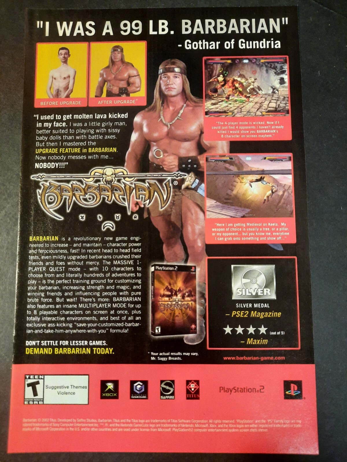 2002 BARBARIAN Playstation XBOX Gamecube Video Game Promo art ~ Print Ad/Ad Page