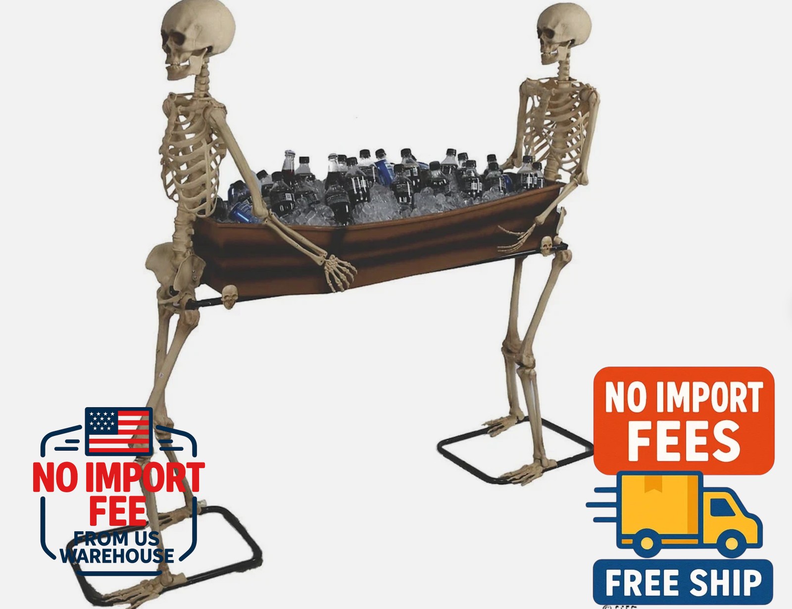 2 Poseable Skeletons Carrying Coffin Halloween Decoration Prop Haunted House New