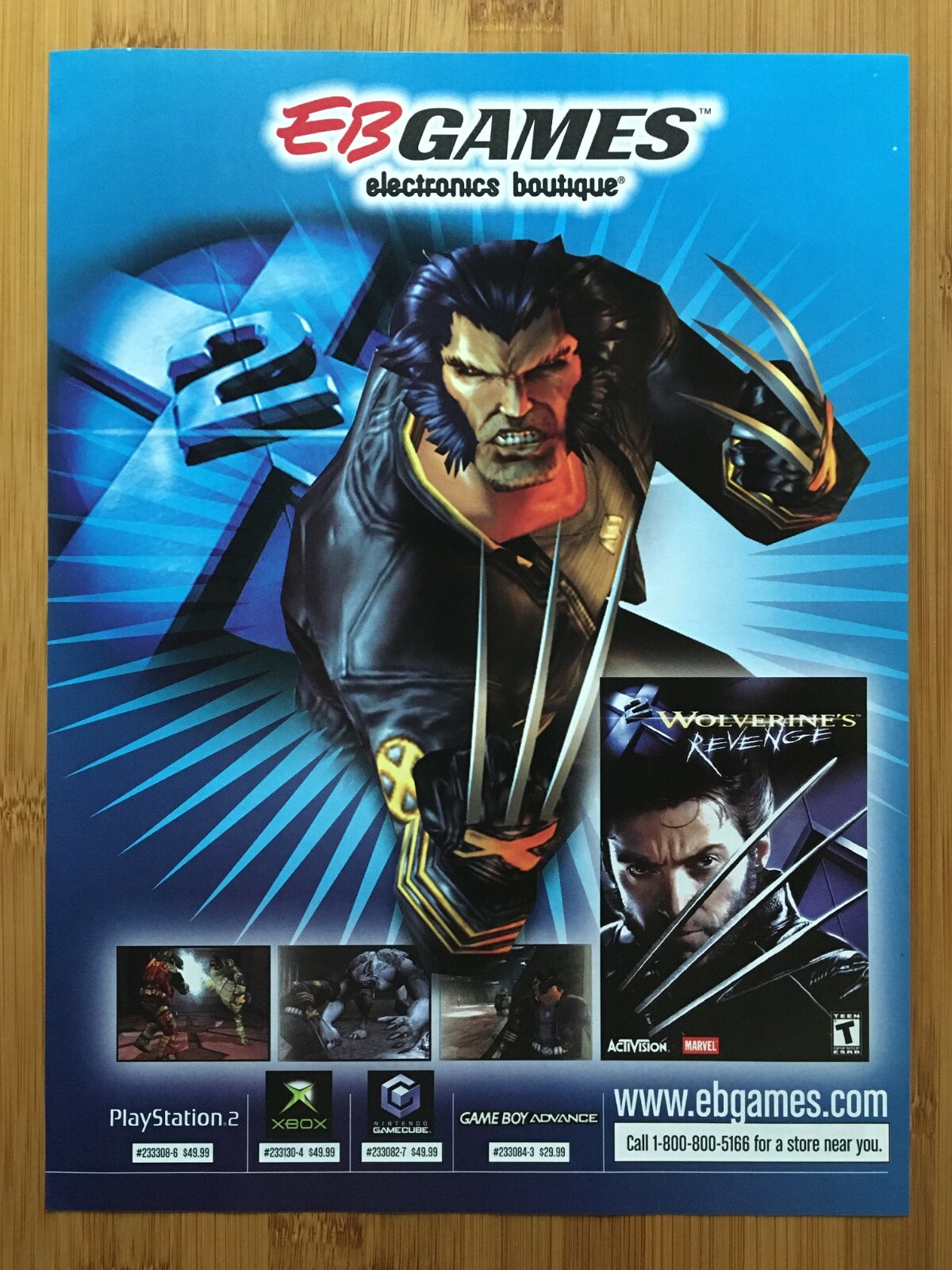 X-2 Wolverine's Revenge PS2 Xbox 2004 Print Ad/Poster EB GAMES X-Men Promo Art