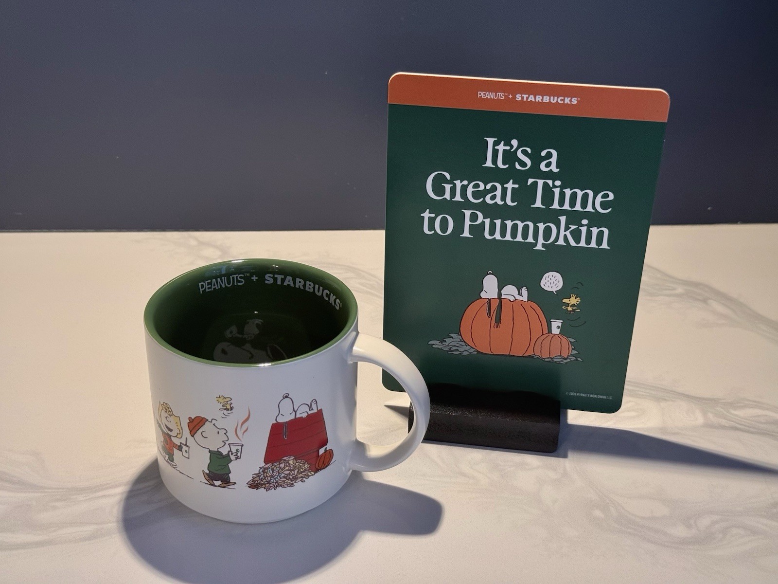 Starbucks x Peanuts 2026 Mug + RARE Store Display Sign Snoopy Great Pumpkin