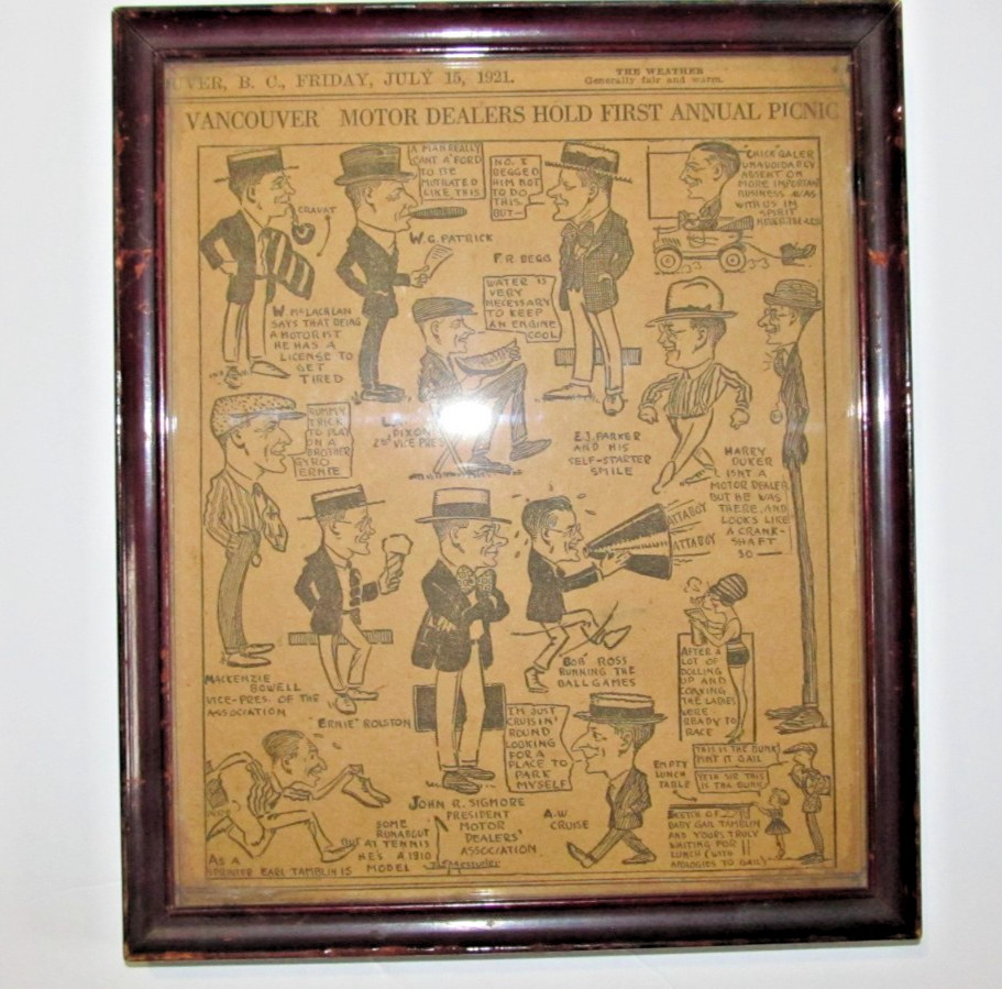 Antique 1921 KODAKS Wood Framed~Vancouver News Paper~Motor Dealers First Picnic