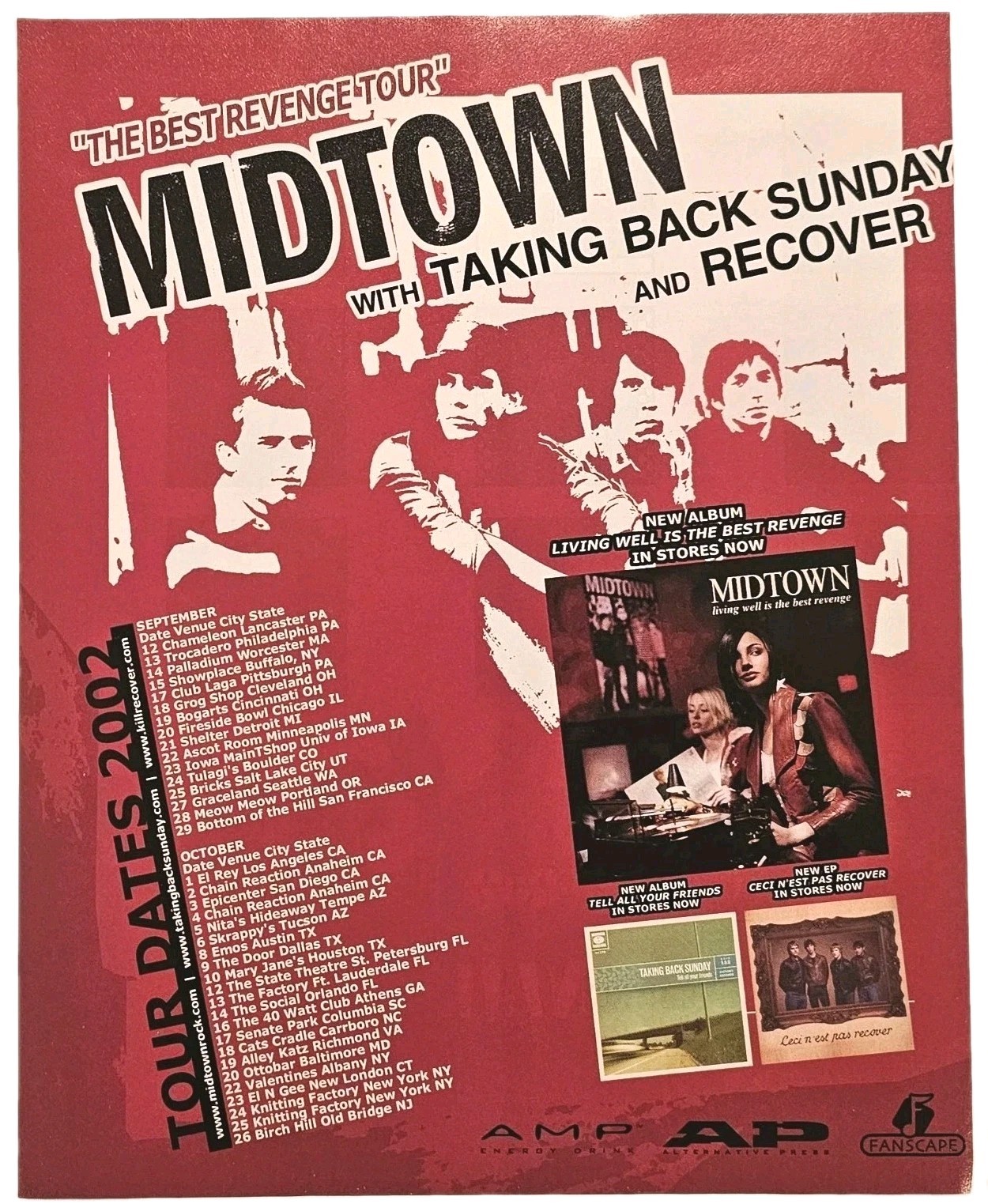 Midtown 2002 Tour w/ Taking Back Sunday & Recover Original Print Ad 8.5 X 10.75\