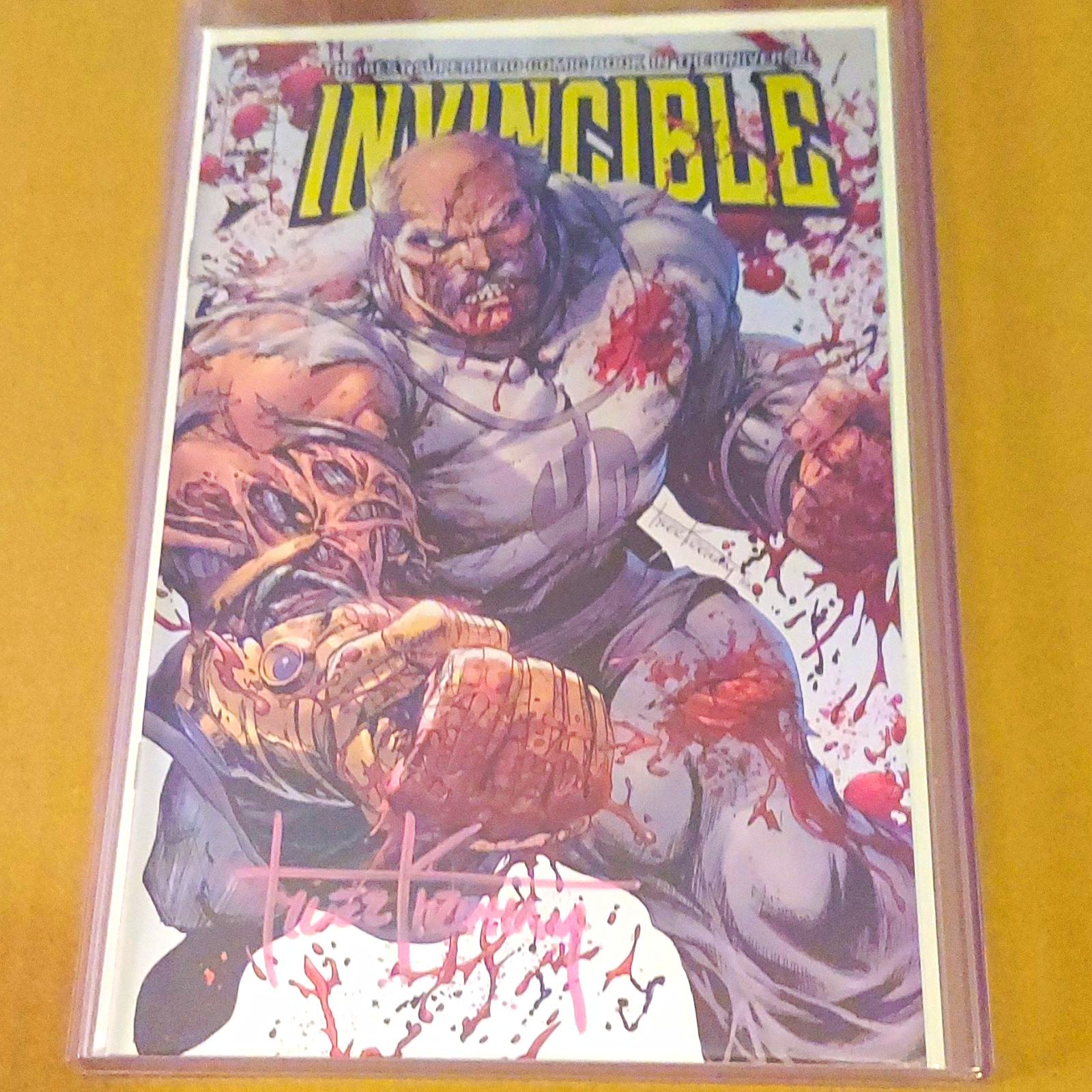 Invincible #1 Foil Battle Damage Conquest Cover Blood Signed by Tyler Kirkham 
