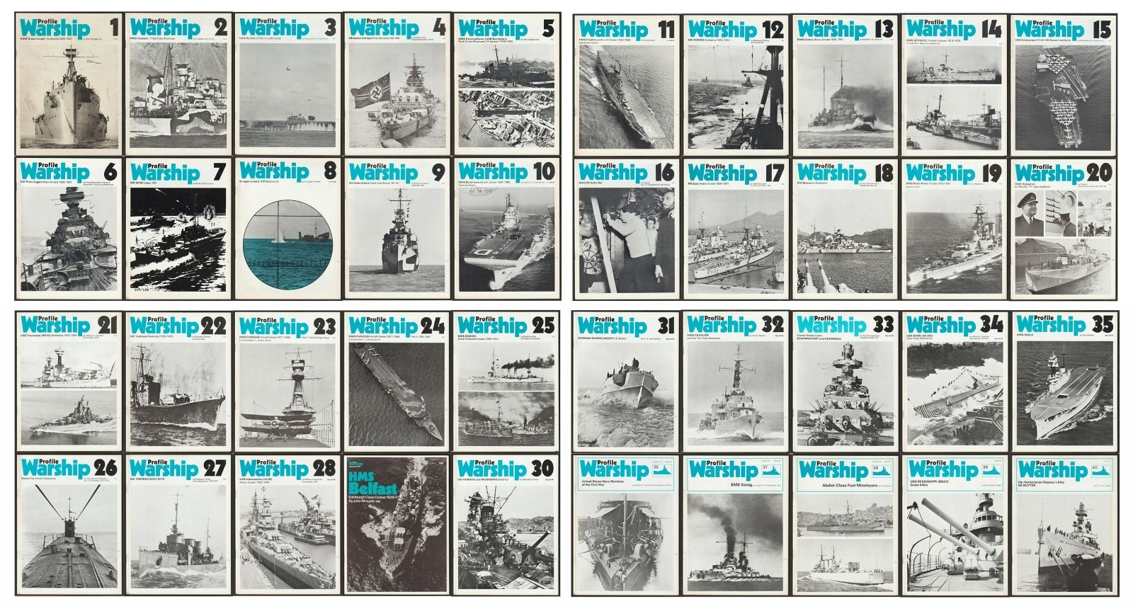 COMPLETE SET 40 WARSHIP PROFILES SOFTBOUND 24 PAGE NAVAL WARFARE BOOKLETS (EXMT)