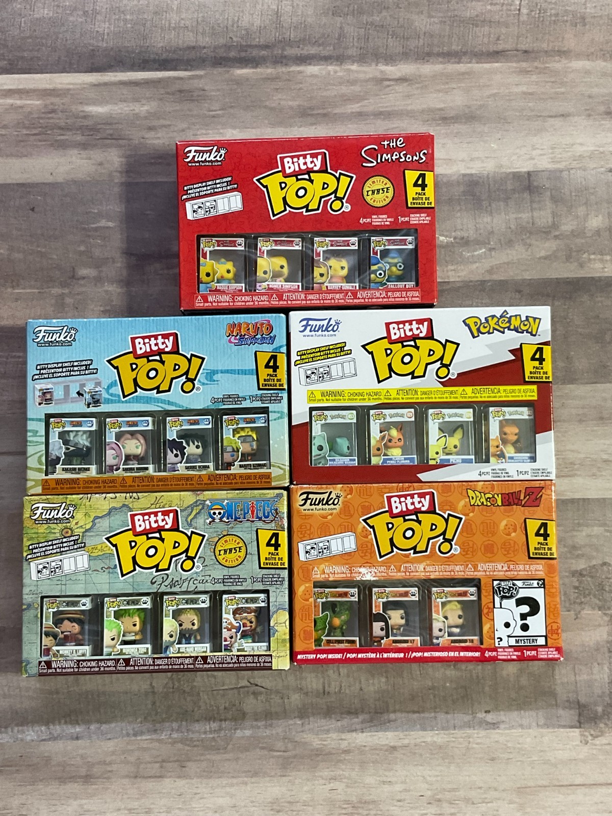 Funko Bitty Pop 4-Pack Lot of 5: Simpsons, Pokemon, Naruto, DBZ, One Piece -J4