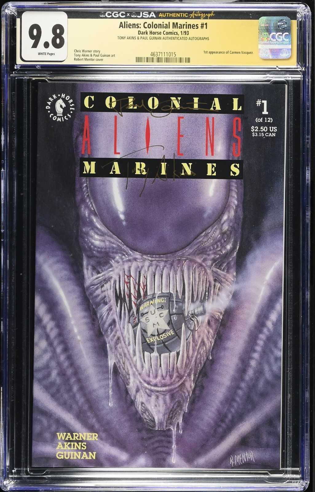 Aliens: Colonial Marines #1 (1993, CGC x JSA) — CGC 9.8