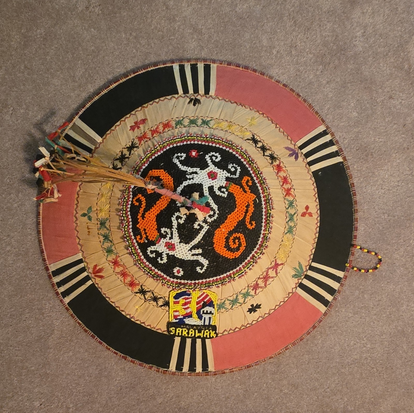 Vintage Dayak Beaded Sun Hat Borneo Malaysian ISeraung Tribal Art Wall Decor