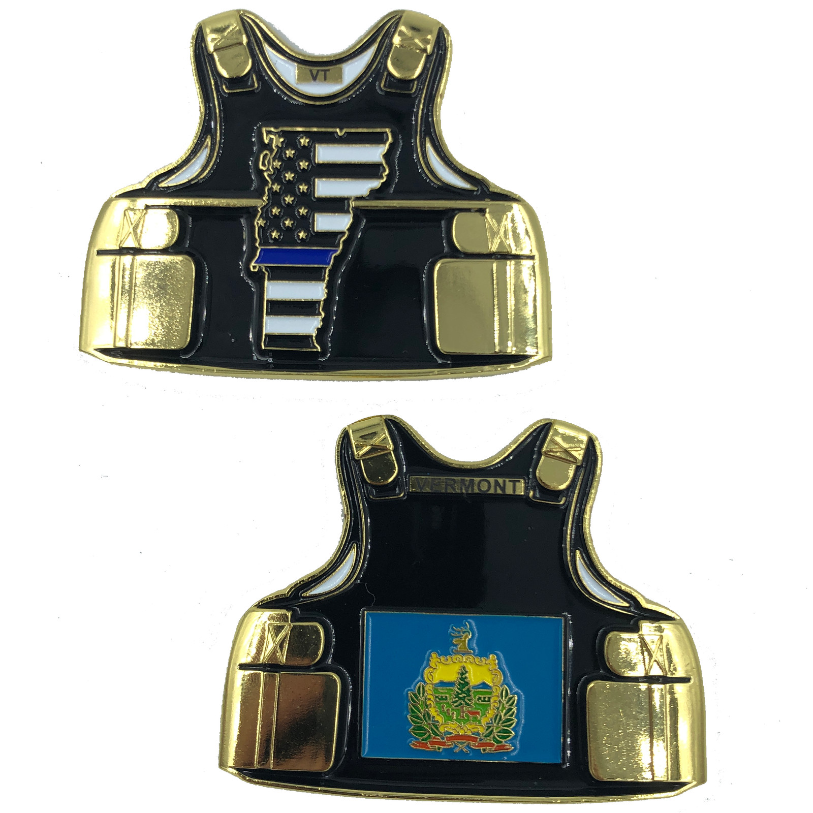 C-012 Vermont LEO Thin Blue Line Police Body Armor State Flag Challenge Coins