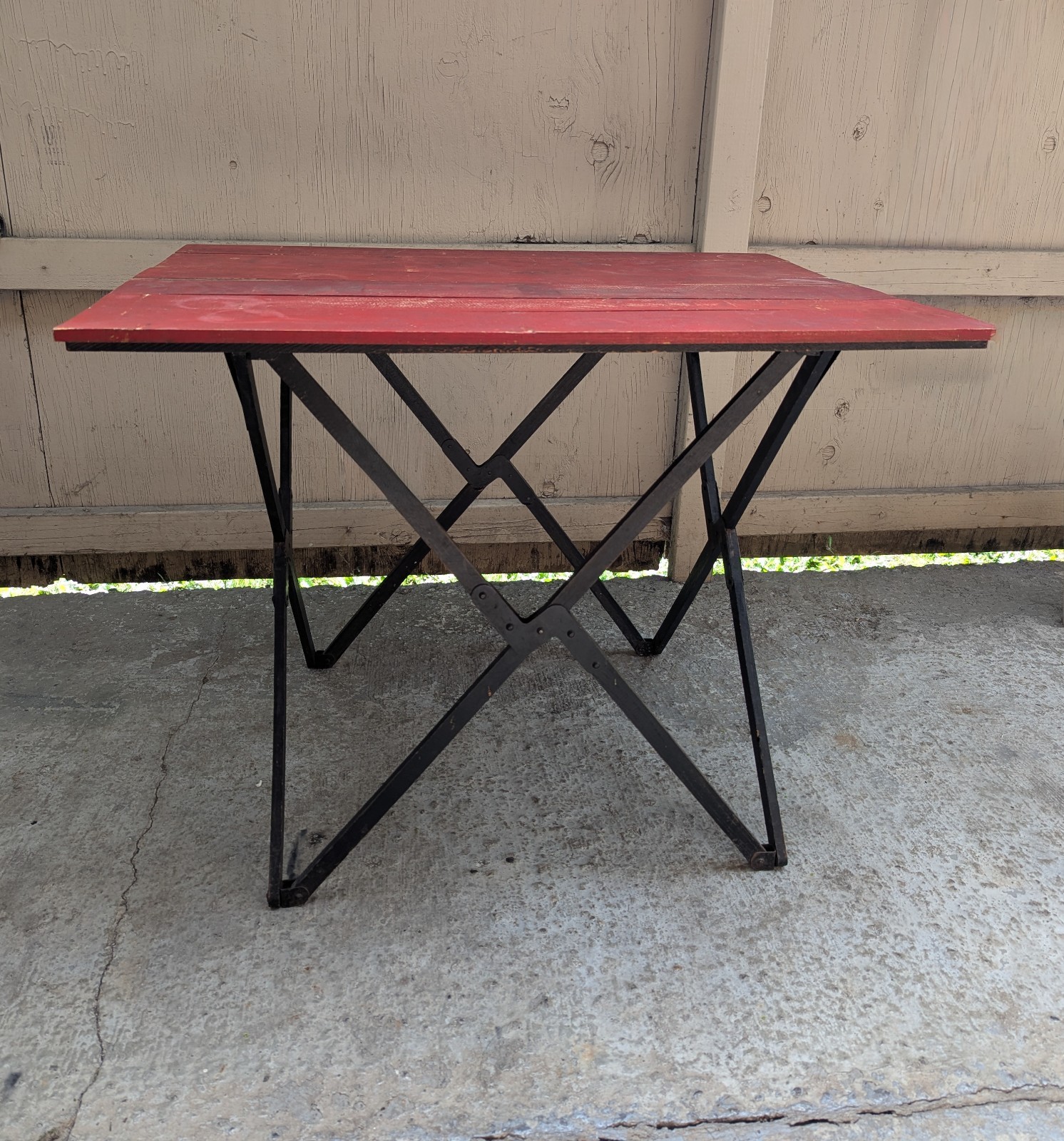 Vintage Camping Campaign Folding Table Slatted Wood Top Portable Cross Leg