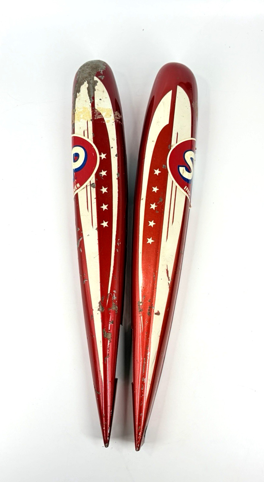 Vintage Bicycle Tank 2 Pieces Metal Red White Stars Bike 17\