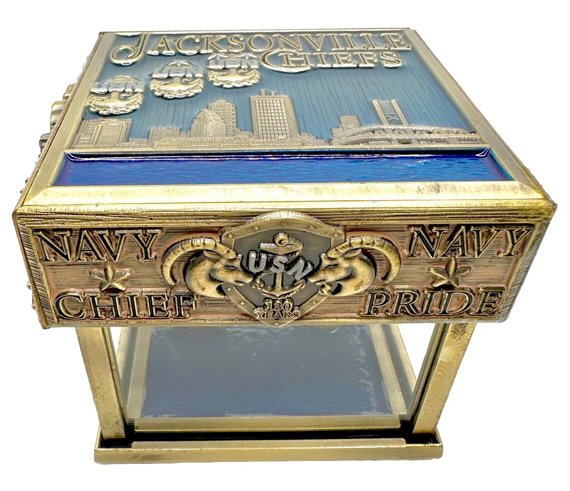 Rare Jacksonville Chiefs Hat Box. USN Navy CPO Challenge Coin. Mayport Mafia.