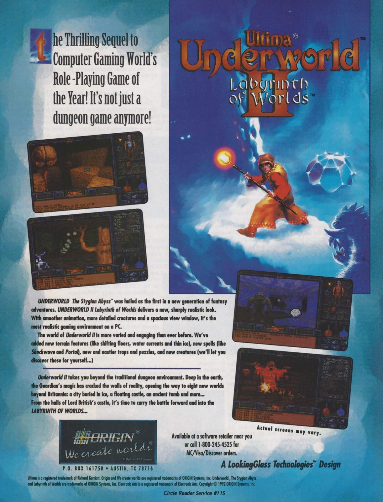 Ultima Underworld II: Labyrinth of Worlds Print Ad/Poster Art PC Big Box 