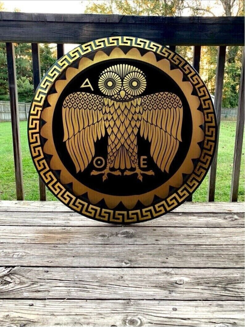 Antique Medieval Athenian Owl Authentic Greek Hoplite Shield Armor Handmade Gift