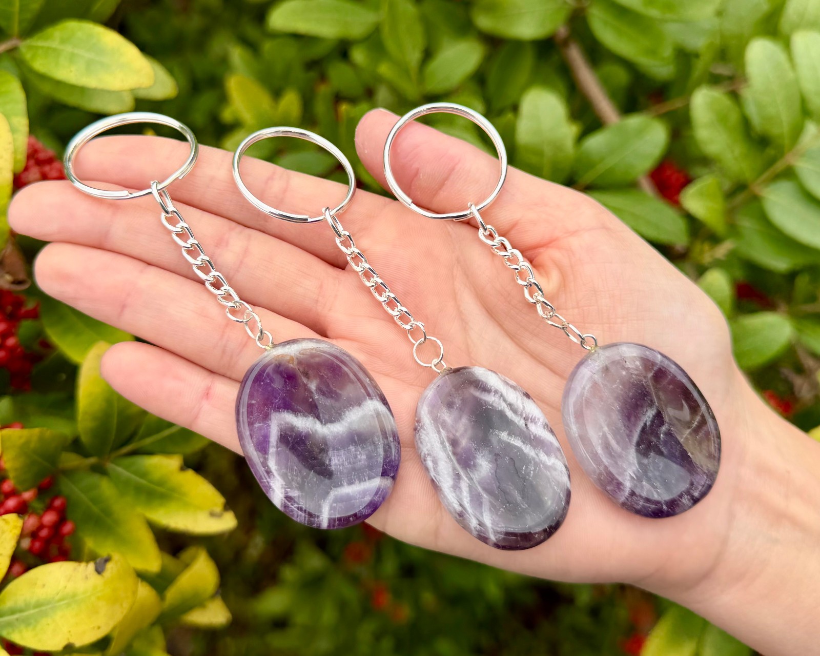 Amethyst Worry Stone Keychain (Polished Amethyst Crystal Key Chains / Key Rings)