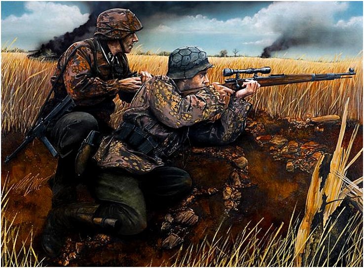 WW2 WWII German ELITE STEEL HELMET CAMO SNIPER Military War Poster Print