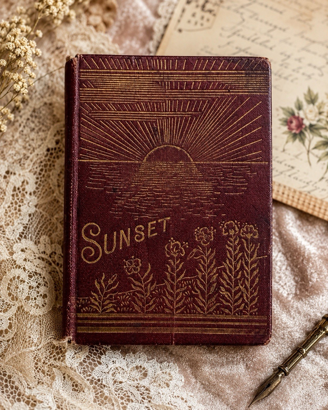 Antique Sunset Poetry Sonnet Album Victorian Friendship Book Pollitt & Conom