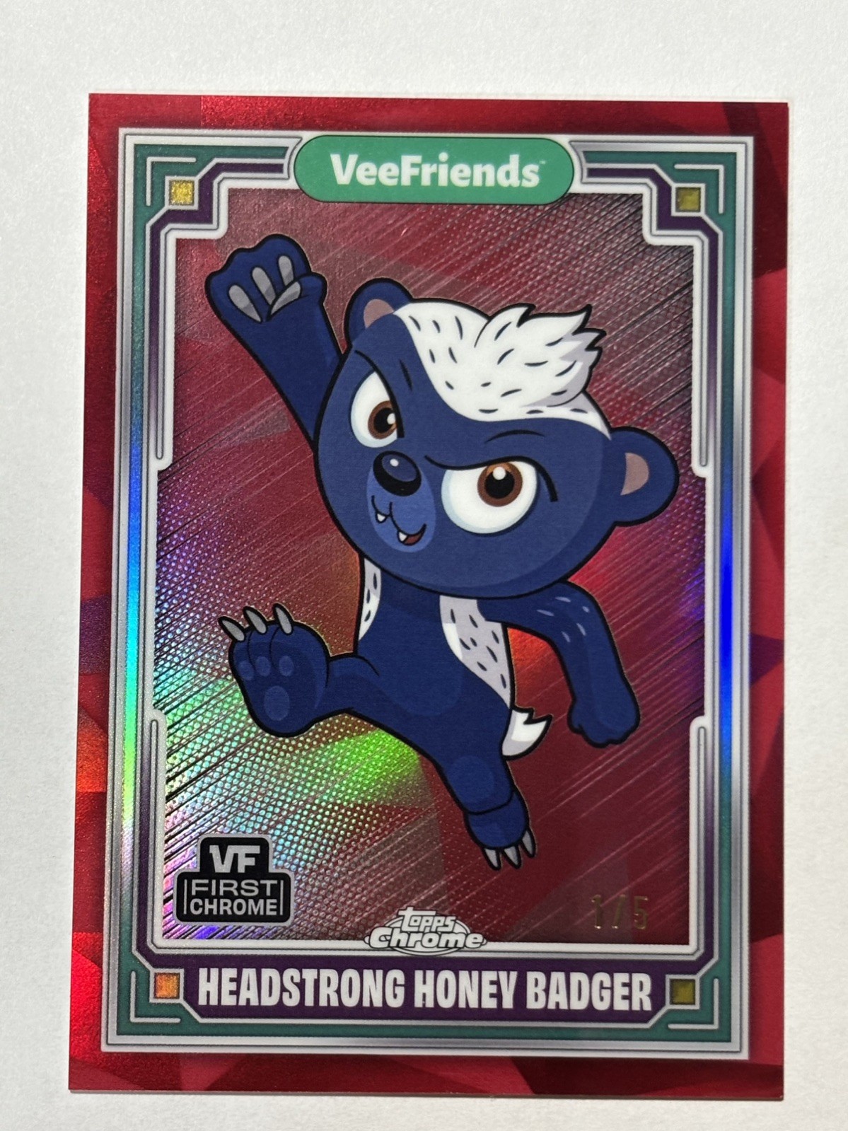 2025 Topps Chrome VeeFriends Headstrong Honey Badger Red Refractor /5 1/5 #45