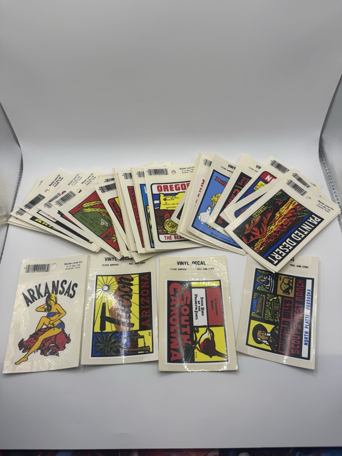 50 Vintage Baxter Lane Travel Decals NOS USA States Souvenir Sticker Lot
