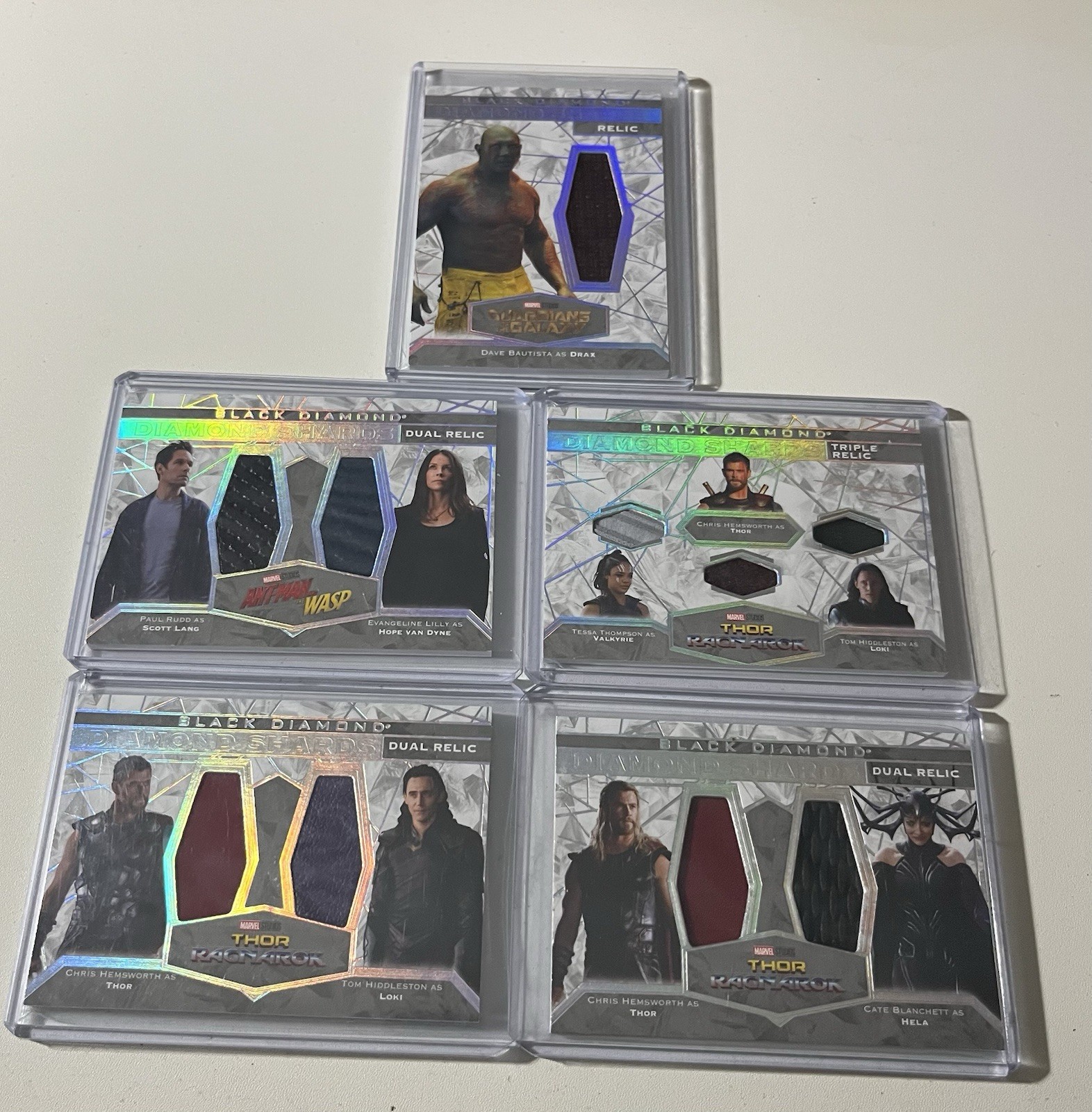 2021 Upper Deck Marvel Black Diamond Memorabilia Lot Thor Drax Loki Dual Triple