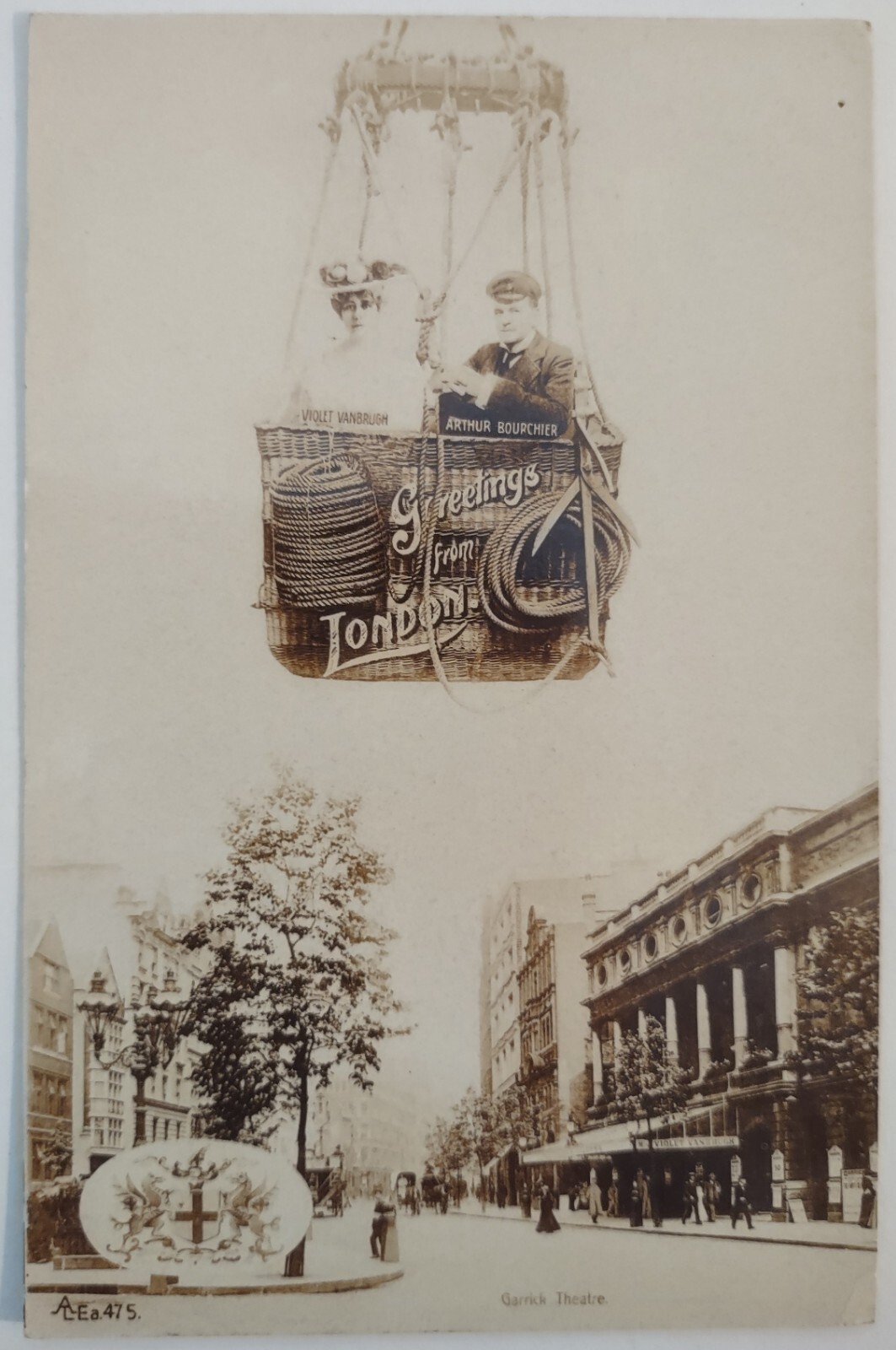 Vintage Postcard RPPC Hot Air Balloon Souvenir Photo London Garrick Theatre AA86
