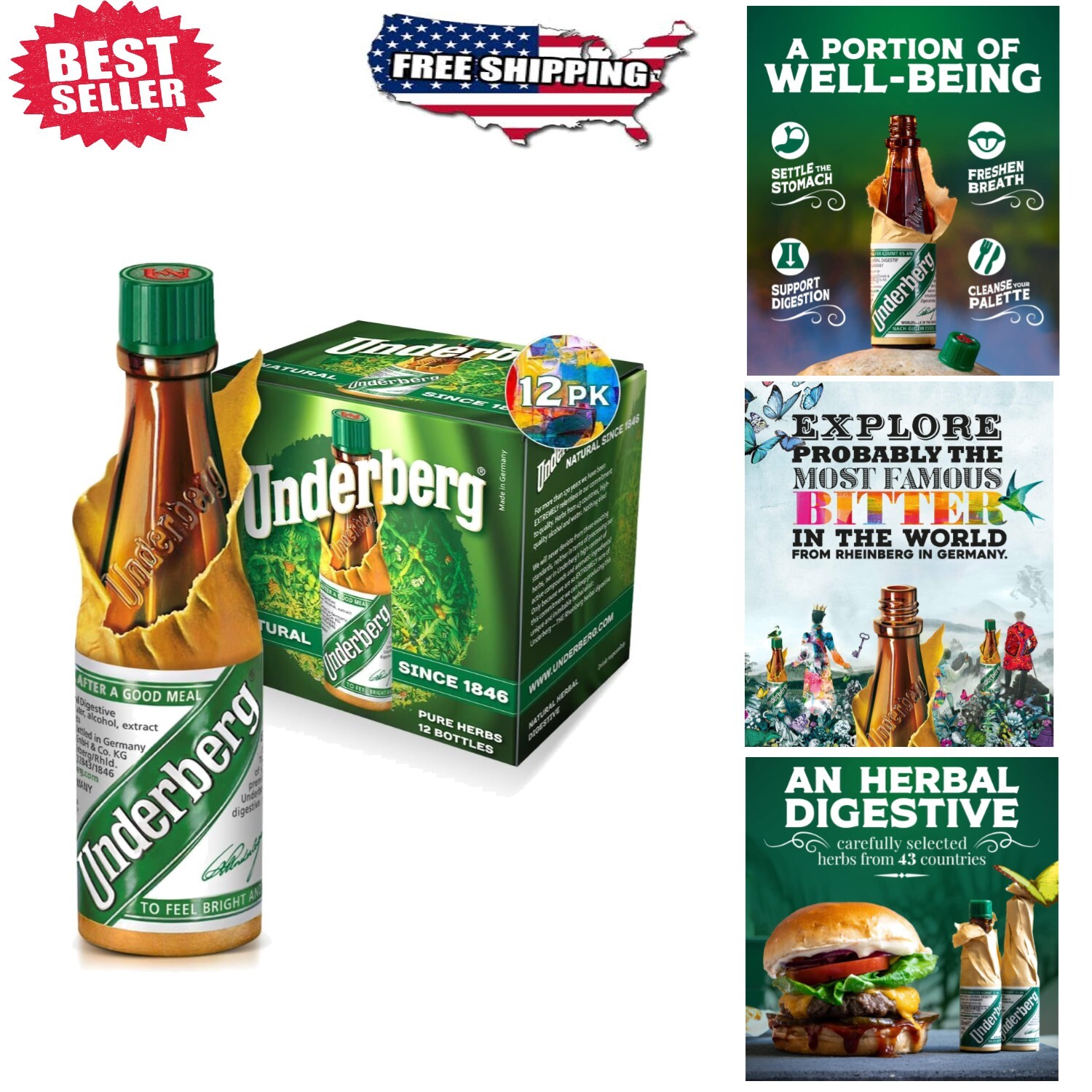 12-Pack Herbal Digestive Bitters - All-Natural, German Tradition for Well-Being