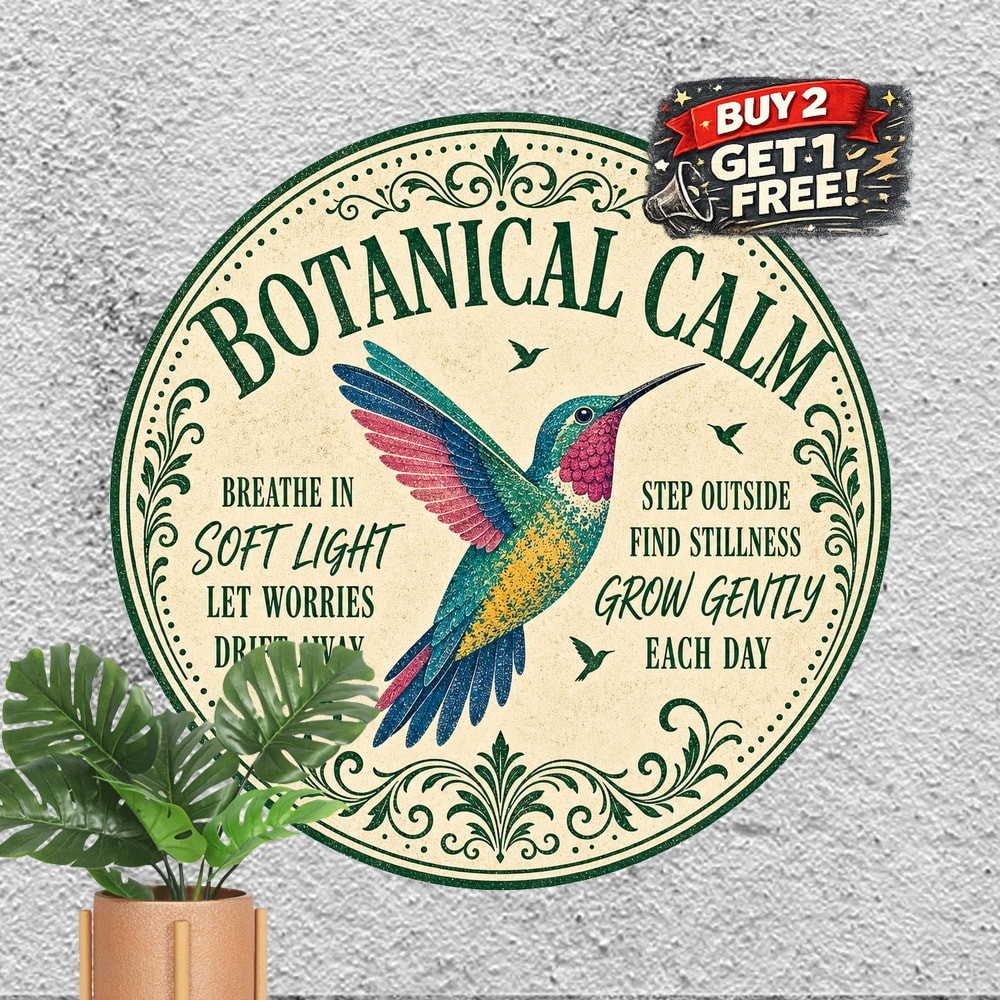 Hummingbird Garden Quote Metal Sign Vintage Backyard Decor 8x8 Round