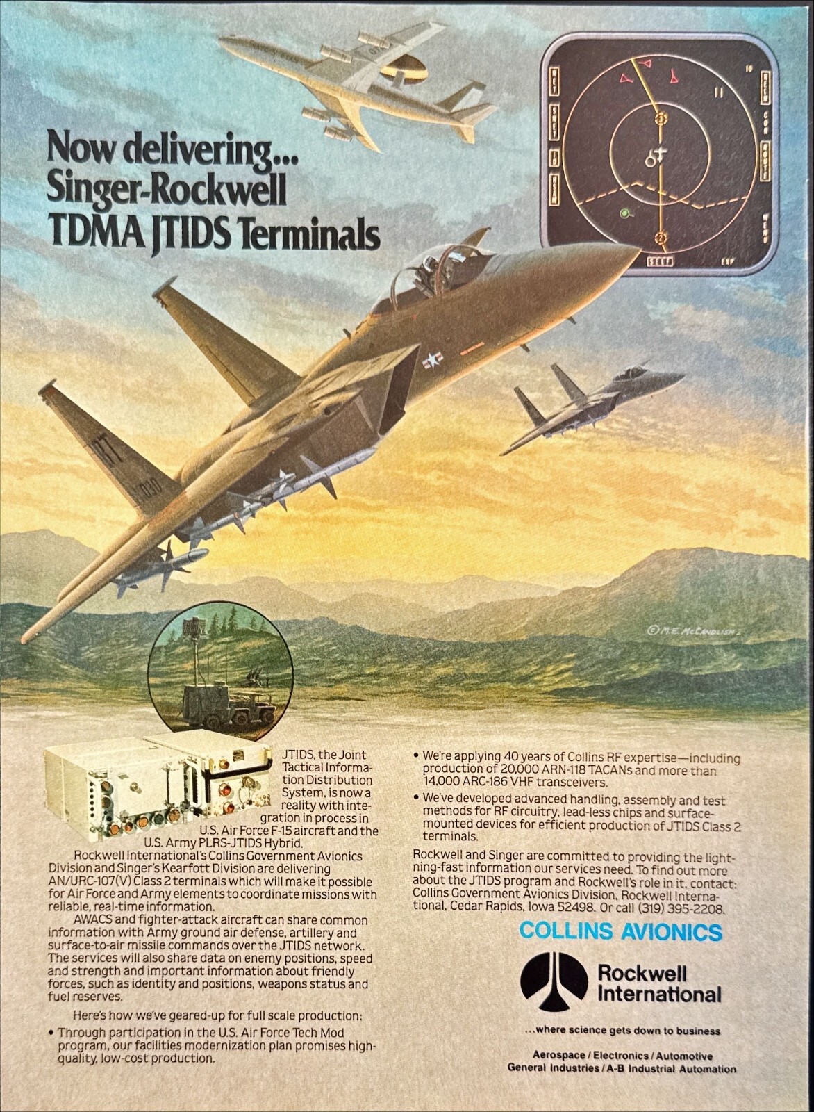 Rockwell Intl Collins Avionics F-15 Eagle TDMA JTIDS Vintage Magazine Ad 1986