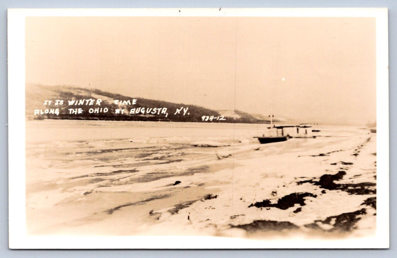 JH20/ Augusta Kentucky RPPC Postcard c1940 Winter Boat Ice Ohio River  6