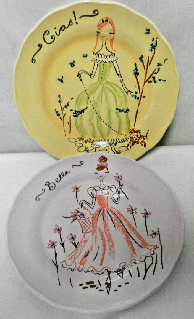 Anthropologie NEW Vintage Bella & Ciao salad started plate set 2 lavender yellow